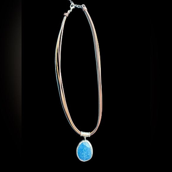 Vintage Silpada Leather and Blue Stone Necklace - Picture 2 of 6